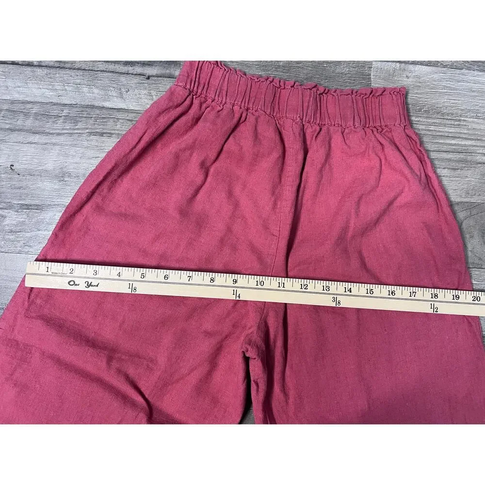 Abercrombie & Fitch Linen Blend 2PC Set Crop TieTop Wide Leg Pants Women XS Pink